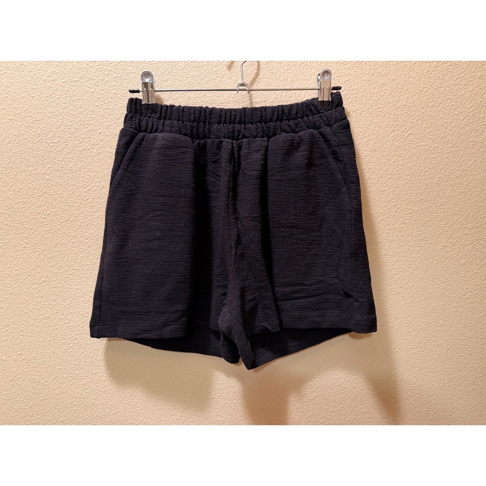 Zenana Womens Black Textured Knit Lounge Shorts High Rise Pockets CP-2536Y Small